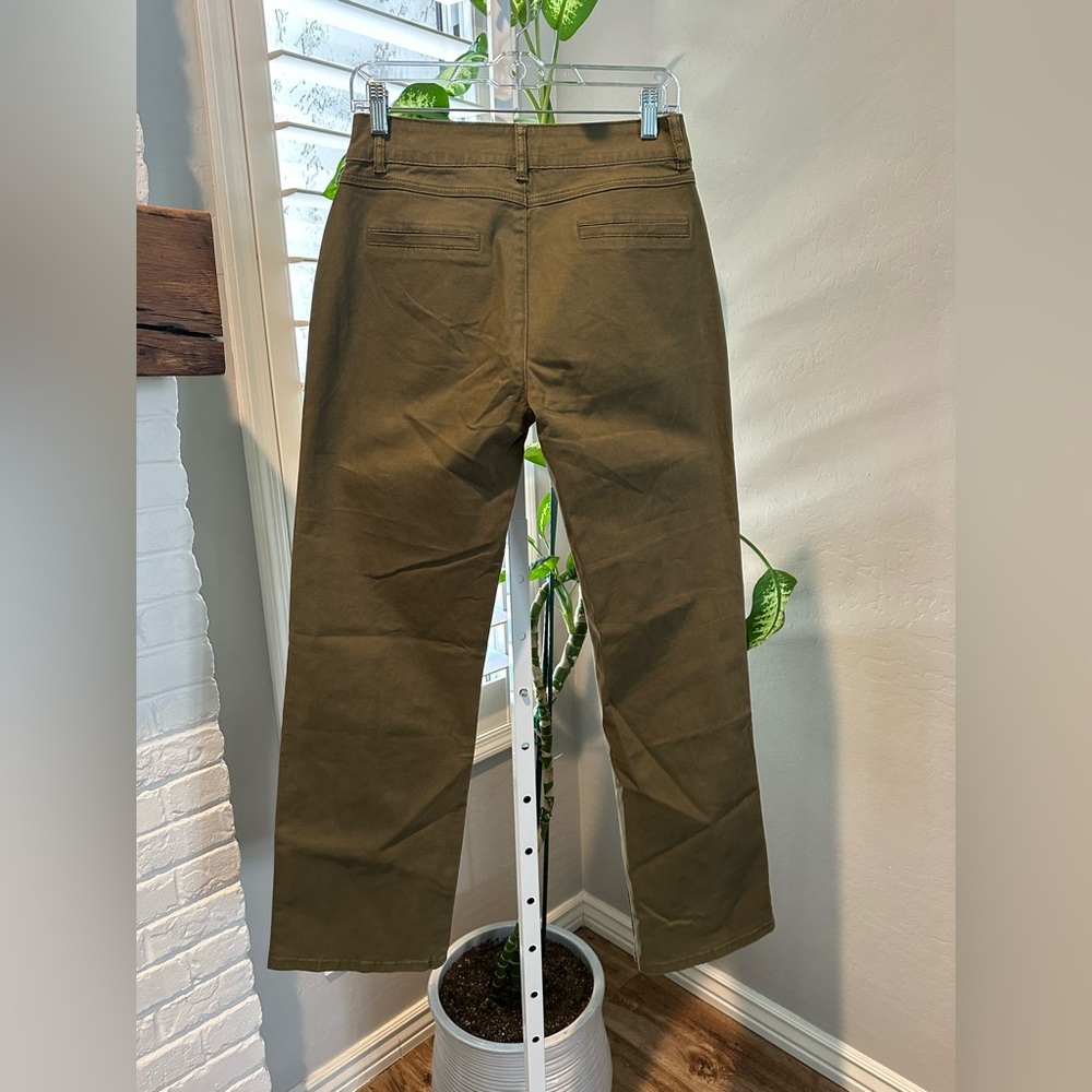 Flamingals Solid Seam Front Mid Rise Straight Leg Jeans Olive Green Small NWT - Picture 7 of 8